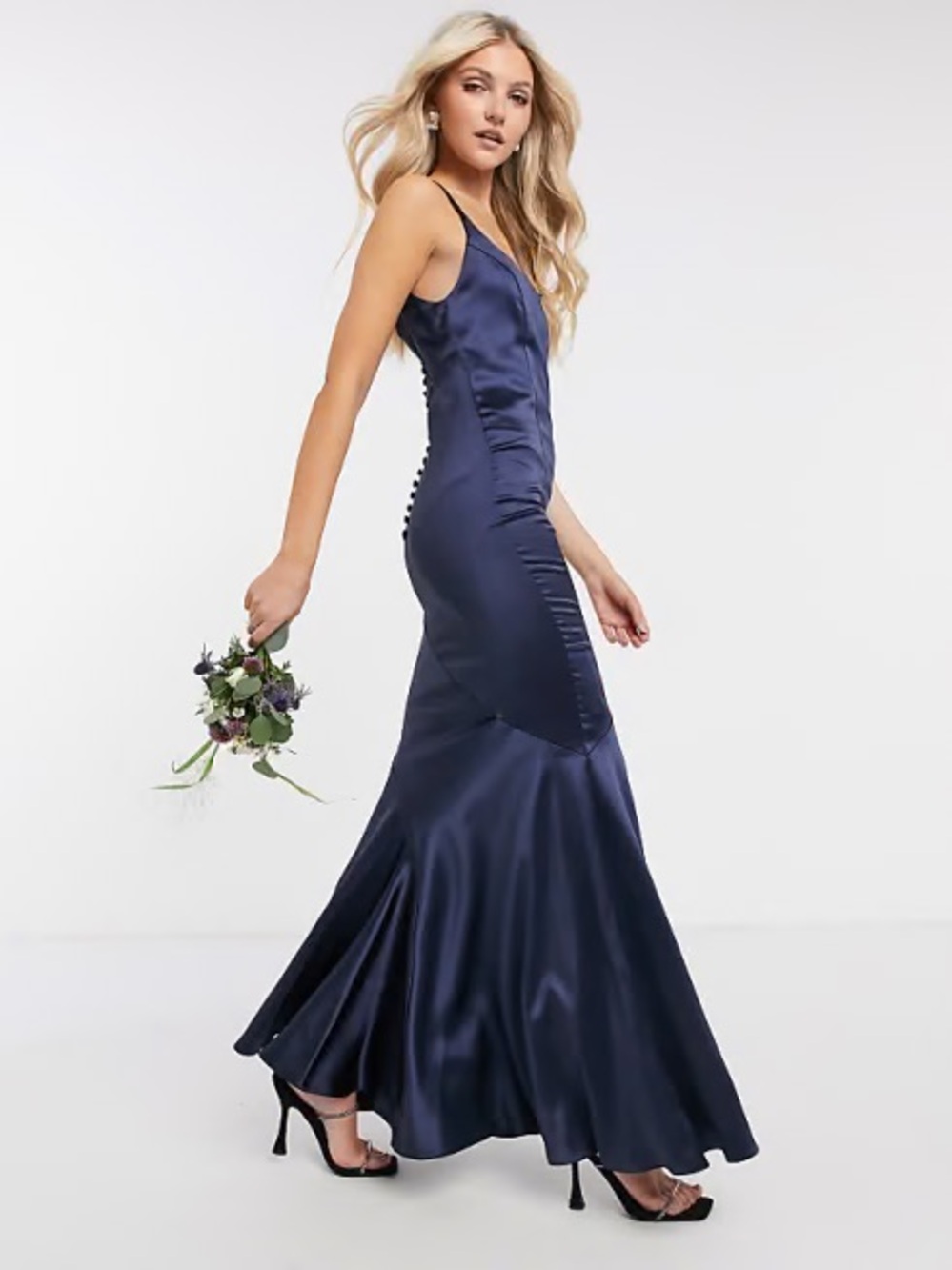 ASOS Navy Satin Mermaid Maxi Dress